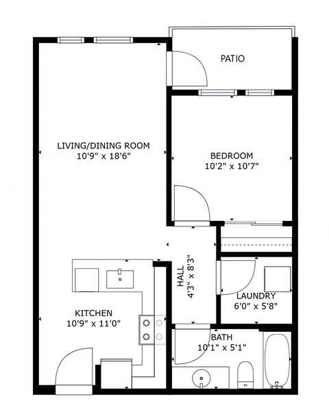 a floor plan of a small house with a bedroom and a living room
